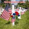 4 Bunches Memorial Day Artificial Flowers, Red Blue White Cemetery Flower with Flags